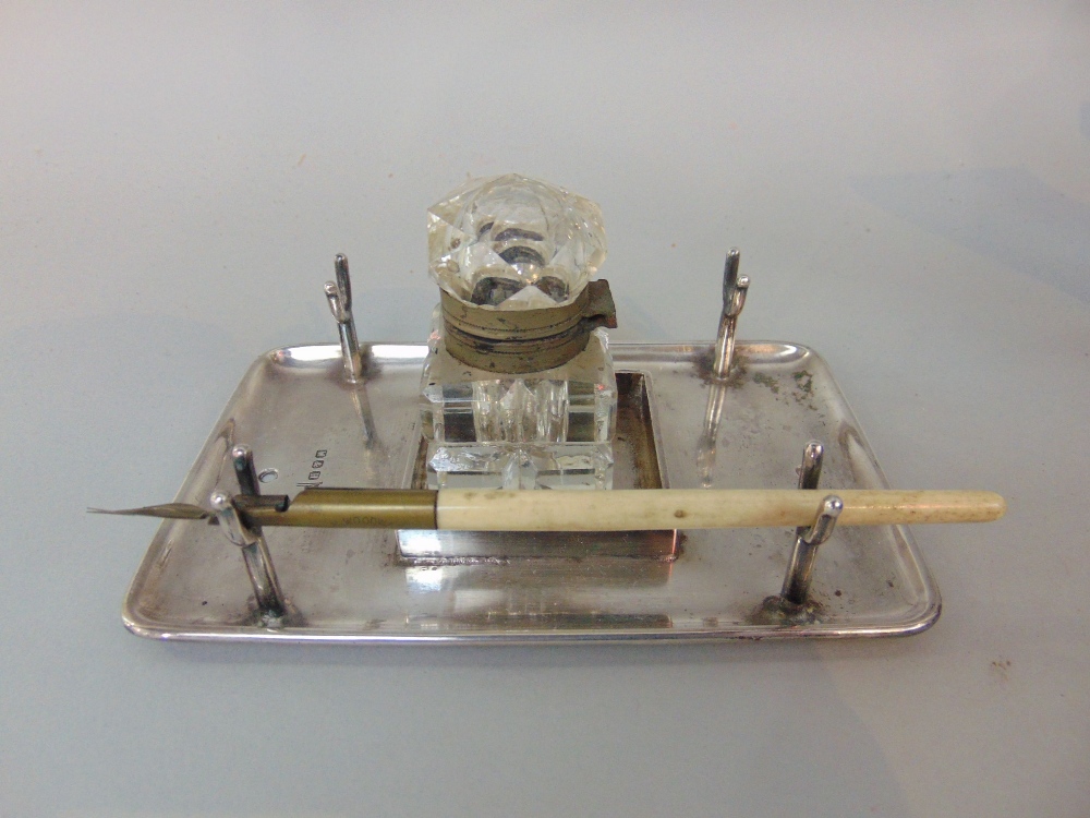 A miscellaneous collection including cut glass inkwells, one of pyramid form, silver plated - Image 2 of 3