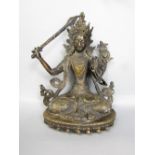 Chinese cast bronze Buddha vista, in the form of Bodhisattva Manjushri in the lotus position, 28