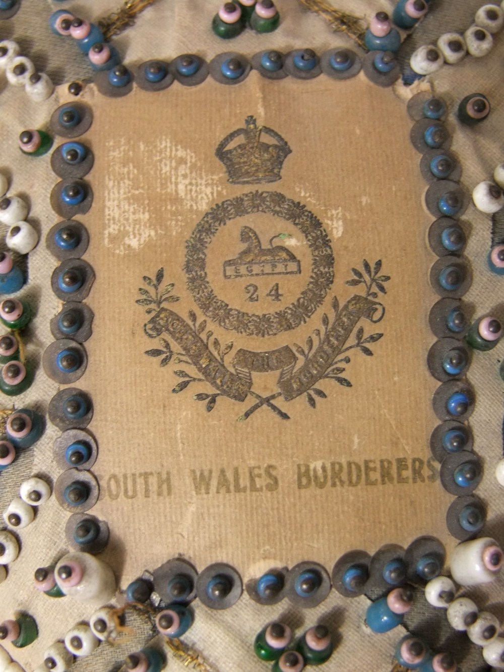 A WWI heart shaped sweetheart cushion with applied geometric bead work detail - South Wales - Image 2 of 4