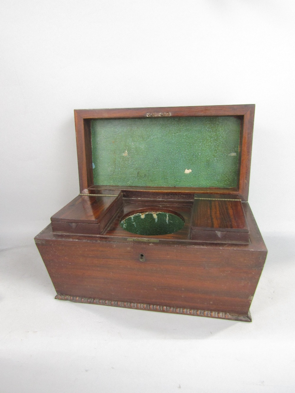 A Victorian rosewood sarcophagus shaped tea caddy with fitted interior, further 19th century - Image 2 of 2