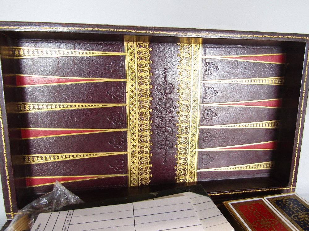 Late 19th century leather applied games box, fitted with a carved boxwood and ebony chess set in the - Image 3 of 3