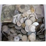 Box of unsorted worldwide coinage, 20th century 2.4 kilos approx