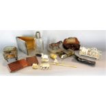 Collection of bijouterie items to include a bevelled glass vitrine box, leather card case, ivory