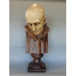 After the antique - A plaster bust sculpture of a bald gentleman set on a plinth base, 54cm high