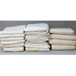 Sixteen vintage sheets, all in natural coloured French linen with differing textures, in ecru and