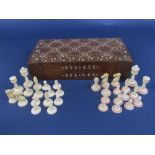 19th century Indian carved ivory chest complete chess set complete with well carved Rooks and