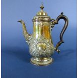 George III silver baluster coffee pot, with cast scallop shell spout and chased decoration, maker