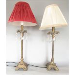 Pair of column table lamps in the form of palm trees with shaped stepped square bases, 50cm high (