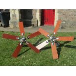 Two contemporary ceiling fans by Hunter, each with five blades in an Art Deco style with brush