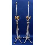 W A S Benson (1854-1924) - Impressive pair of sectionist standard lamps, with cast copper acanthus