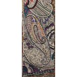 Eastern chain stitch runner with a bold colourful vibrant pattern on a white ground, 268 x 74 cm