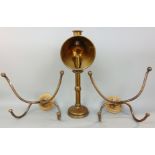 A mixed metalware lot to include two brass wall fitted coat/hat hooks, together with a brass table