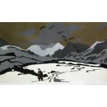 Sir Kyffin Williams RA (1918-2006) - Pontlyfni in Snow, limited edition lithograph, published by