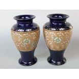 A pair of blue ground Royal Doulton Slaters patent vases, with impressed numbers to base 7011, 26.