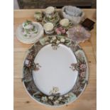 A 19th century meat plate with primrose and daisy detail, a set of six Copeland Spode dessert plates