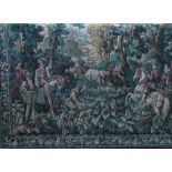 A machine tapestry panel showing an Elizabethan hawking scene