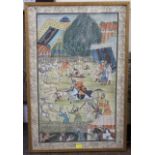 20th century Indian school - Dramatic scene with horseman slaying deer in an enclosure, painting