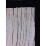 Pair of full length lined curtains in pale brocade, with triple pleat heading, drop 197cm, fixed top