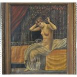 Late 19th century continental school - Full length study of a seated female nude in an interior