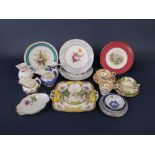 A collection of mainly 19th century ceramics including a pair of dessert plates with painted