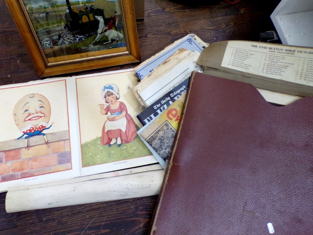 Mixed collection of items including a book of children's nursery prints, a folio of Enid Blyton