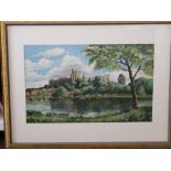 20th century British school - Windsor Castle from the river, oil on card, signed with initials AAH