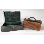 Vintage leather Gladstone bag together with a further leather baise lined box (2)