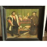 After Hans Holbein (1497-1543) - The Ambassadors, coloured Meditci type print, 46 x 48cm, framed