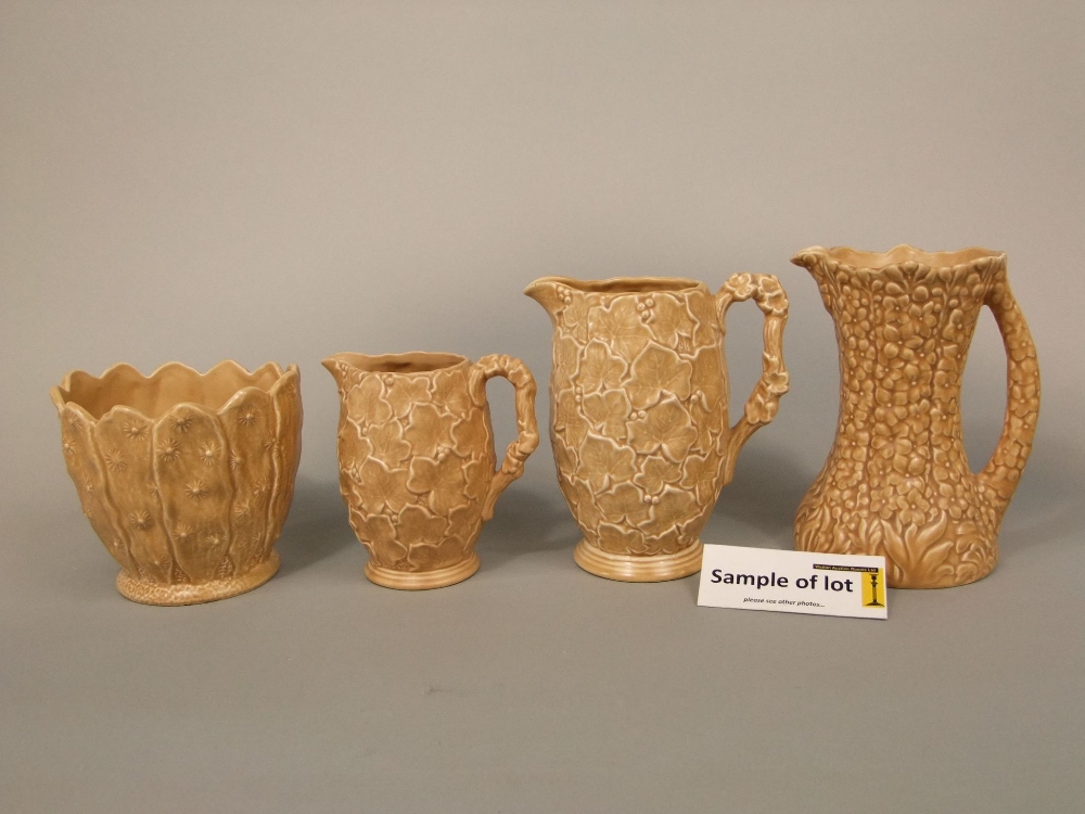 A collection of Sylvac jugs and vases in green and buff glazed finishes including example in the - Image 4 of 5