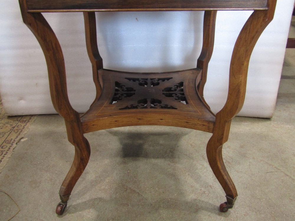 An Edwardian rosewood envelope card table of usual form, with marquetry inlaid detail over a - Image 4 of 4