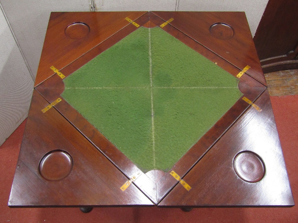 An Edwardian mahogany envelope card table or usual form on four pad feet - Image 2 of 2