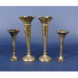 Two graduated pairs of silver trumpet vases, the largest 24cm high (4)