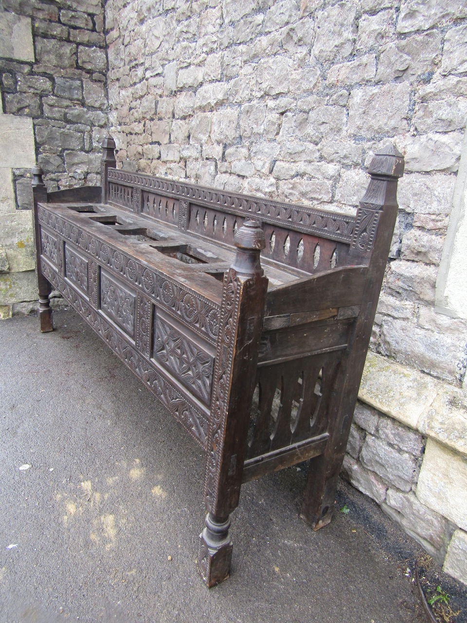 19th century Indian hardwood side stand, the front elevation with repeating geometric carved detail, - Image 2 of 2