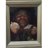 19th century British school - Portly man in 17th century style costume gesturing towards the viewer,