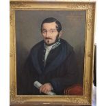Mid-19th century continental school - Half length portrait of an elegant bearded gentleman holding a