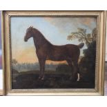 19th century British school - Portrait of a chestnut horse standing in a landscape setting, unsigned