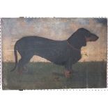 Late 19th century continental school - Study of a dachshund standing in a landscape setting, oil