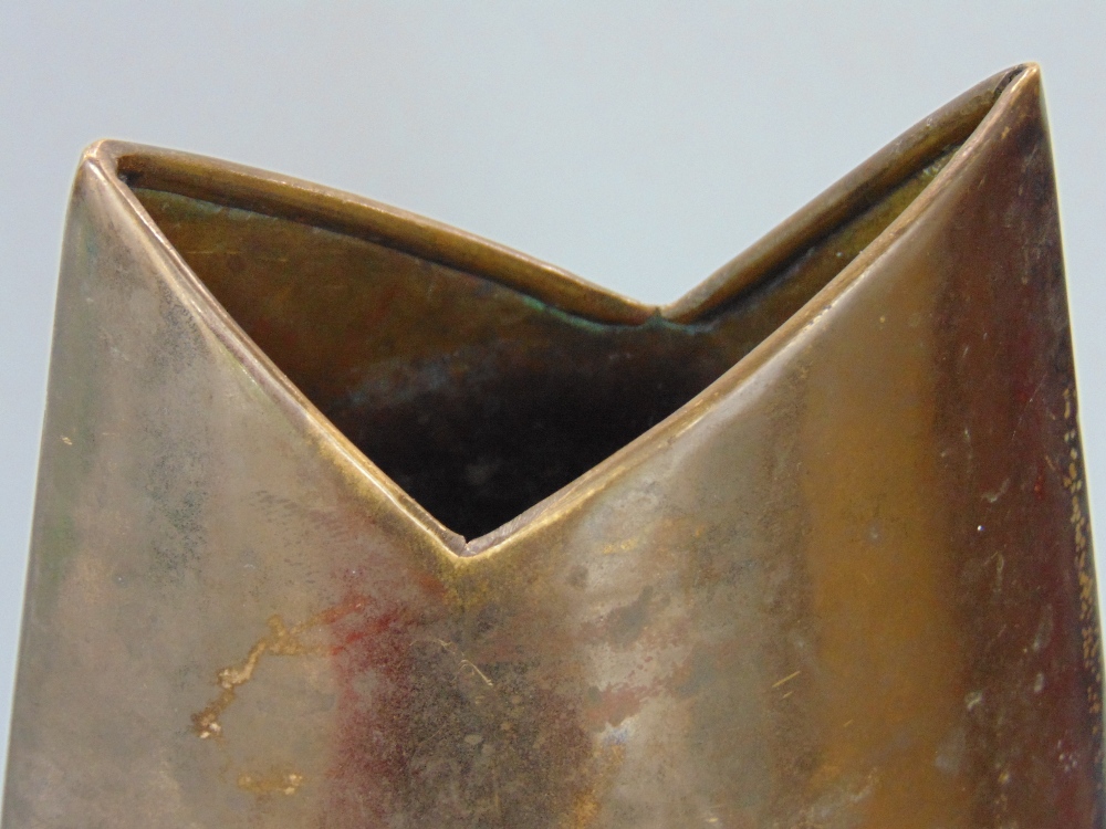 By James Johnstone (late 20th century) - Stylised studio brass vase of tapered form, 34cm high - Image 2 of 2