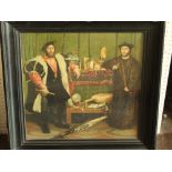 After Hans Holbein (1497-1543) - The Ambassadors, coloured Medici type print, 46 x 48cm, framed