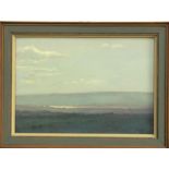 Roy Hewish (British B.1929) - View of the Severn Vale from Peak Lane, oil on board, signed and