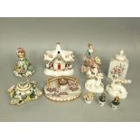 A collection of mainly 19th century decorative ceramics including a continental figure of a