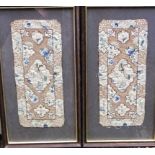 A pair of oriental embroidered panels, probably late 19th century, incorporating figures and flowers