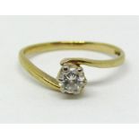 9ct diamond solitaire crossover ring, stone 0.25cts approx, size N/O, 1.4g