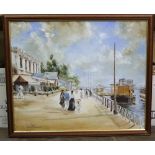 Jolley (20th century) - Late 19th century style promenade scene with figures, oil on board,