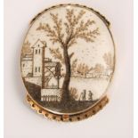 Interesting Georgian colonial clasp with intricate hairwork miniature depicting a rural scene,