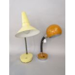 1950s atomic snake table lamp with pale lemon shade and base, 50cm high approx; together with a