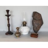 Small quantity of miscellaneous items to include an opaline glass oil lamp, a cloisonné double gourd