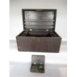 A 19th century carved hardwood colonial work box/coffer with fan book and reeded decoration, the