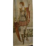 Late 19th century embroidered tapestry wall hanging of a Roman gladiator in traditional dress, 195 x