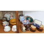 A collection of ceramics including a set of three Hornsea storage jars, an imari bowl, two models of